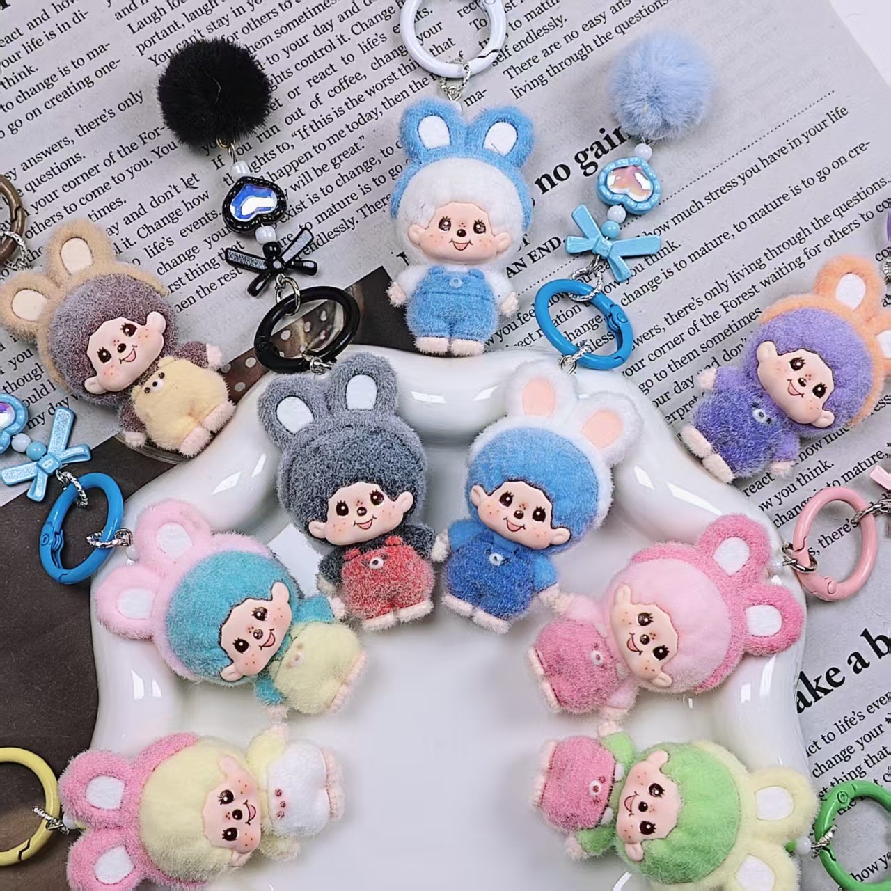 Car Accessories Xmas - New model Monchhichi Keychain Anime Cute